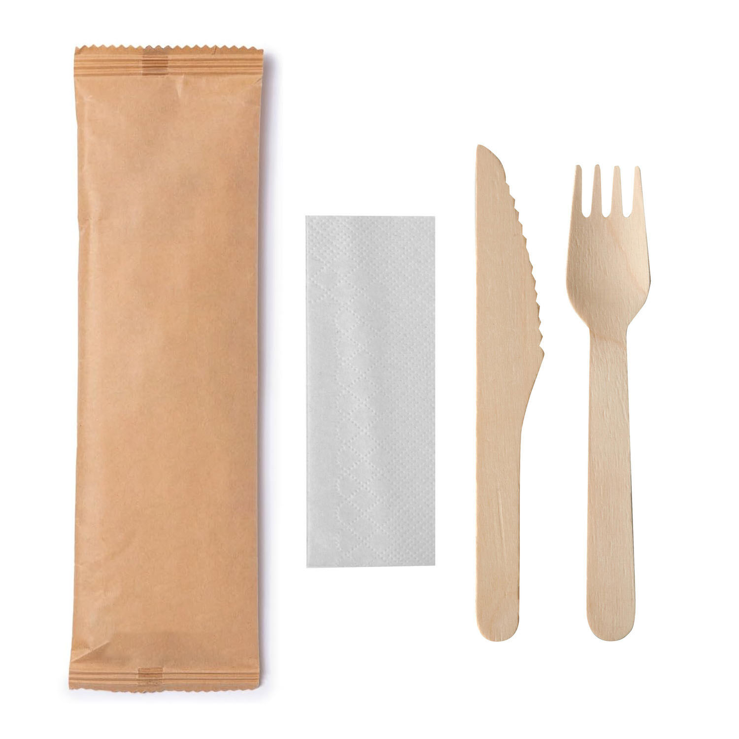 Besteckset Holz Messer Gabel Serviette